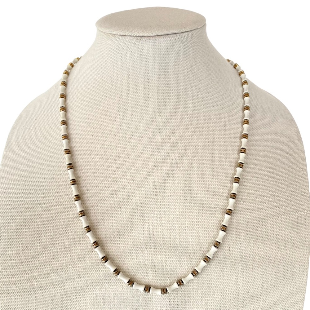 Monet White Enamel and Gold Necklace 23.5” Total Length